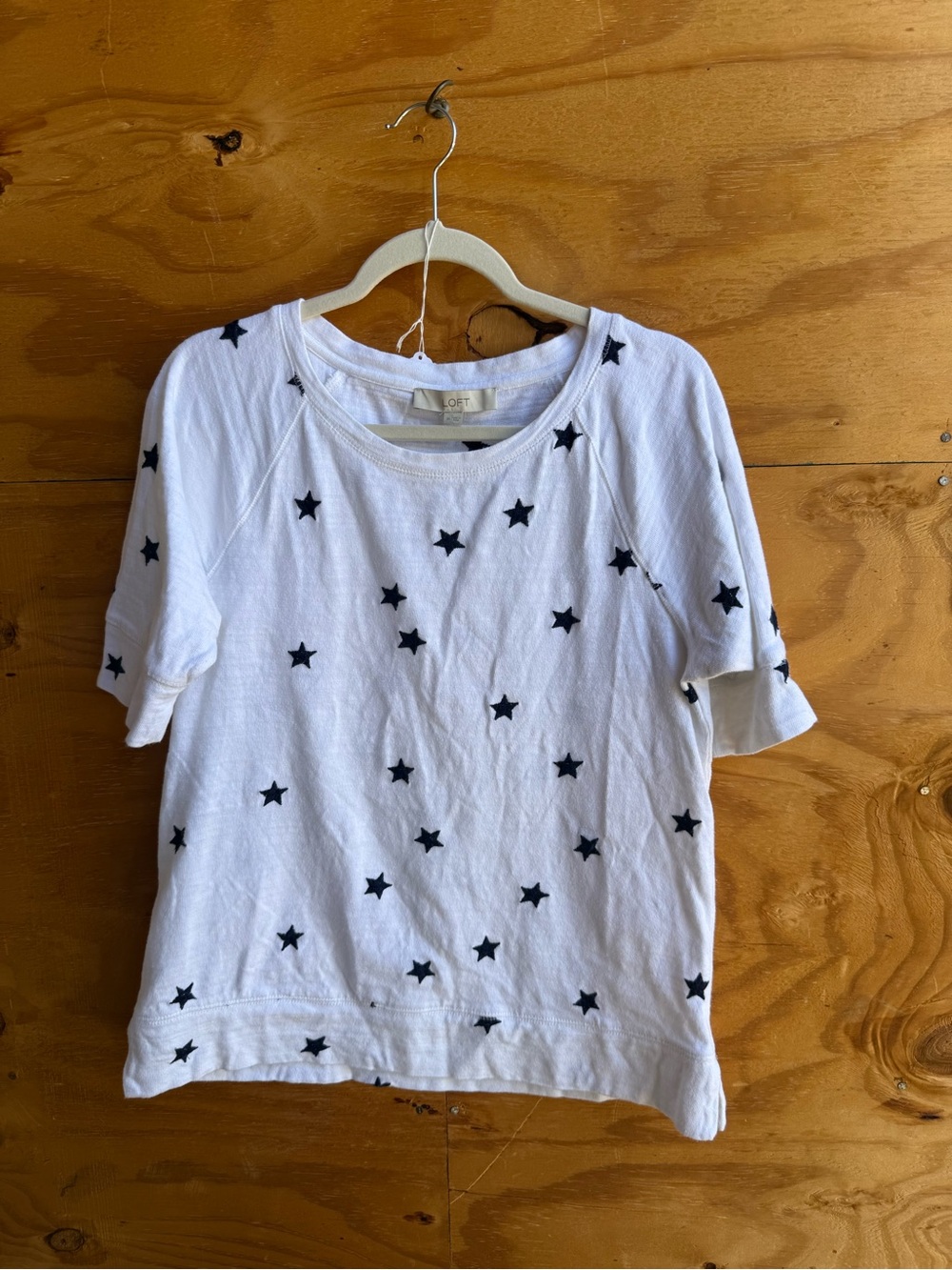 Loft Embroidered Star Tshirt Fourth of July Blue and White Ladies Medium